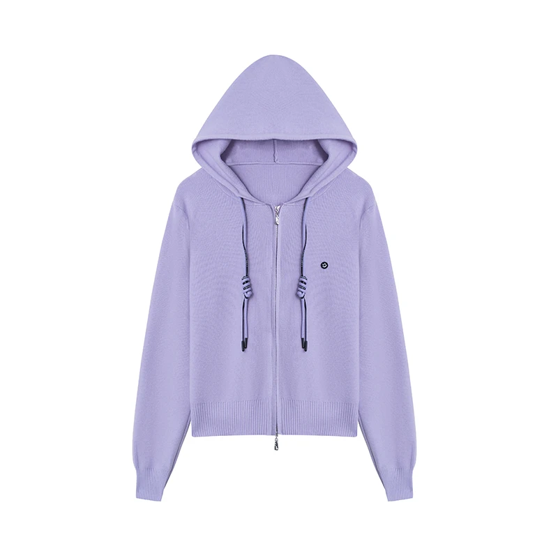 【帽衫】连帽撞色织带拉链开衫针织衫A2819