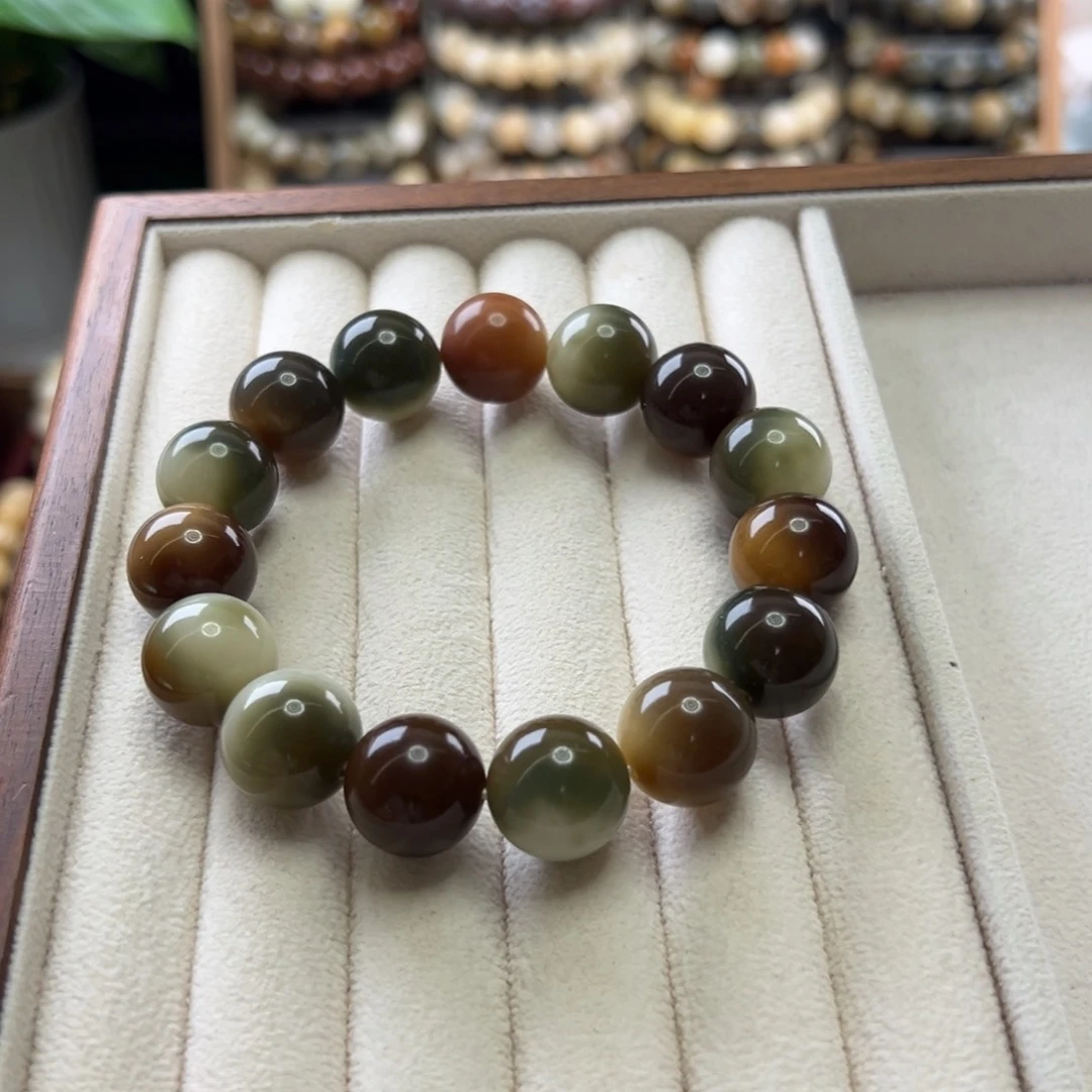 菩提根/象牙果手串卡15圆珠玉化皮蛋瑕疵