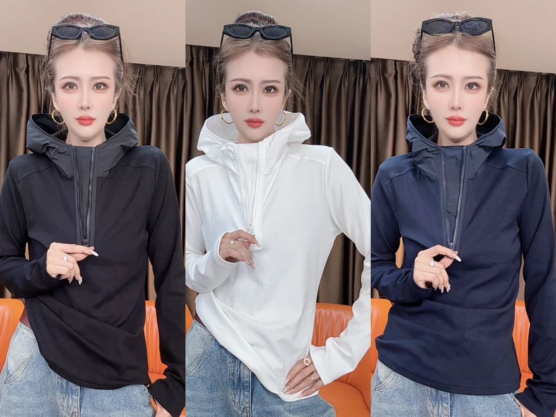 精仿弹力棉连帽卫衣拉链新款长袖百搭上衣女款休闲秋冬帽衫26128