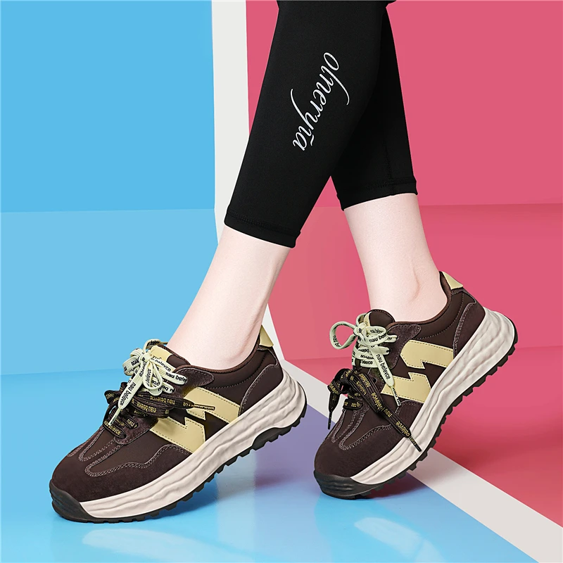 轻便德训鞋女ins潮2025新款秋冬真皮百搭休闲阿甘鞋子厚底运动鞋