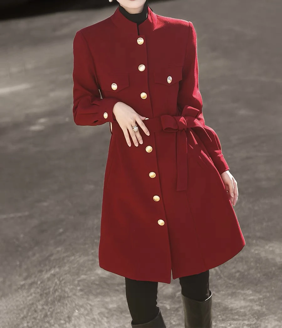 秋秋精选新款气质通勤高级感单排扣收腰绑带风衣外套裙203917