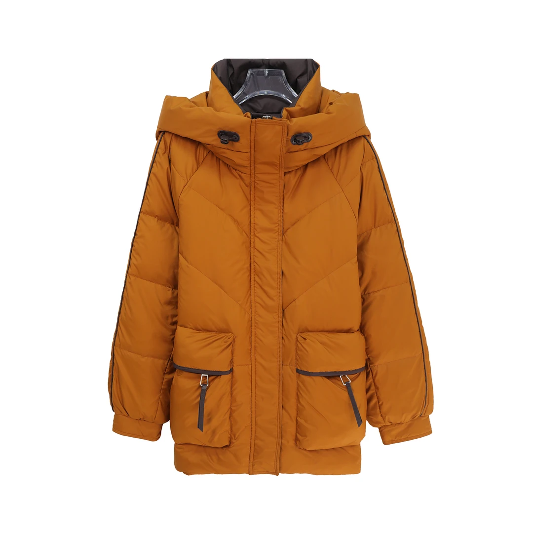 连帽撞色宽松设计感口袋加厚保暖羽绒服U324