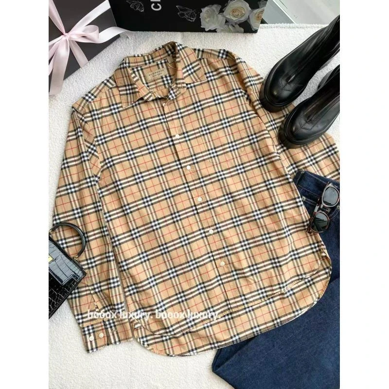 95新 BURBERRY/博柏利 xw153 棉 经典格纹长袖衬衫 L码