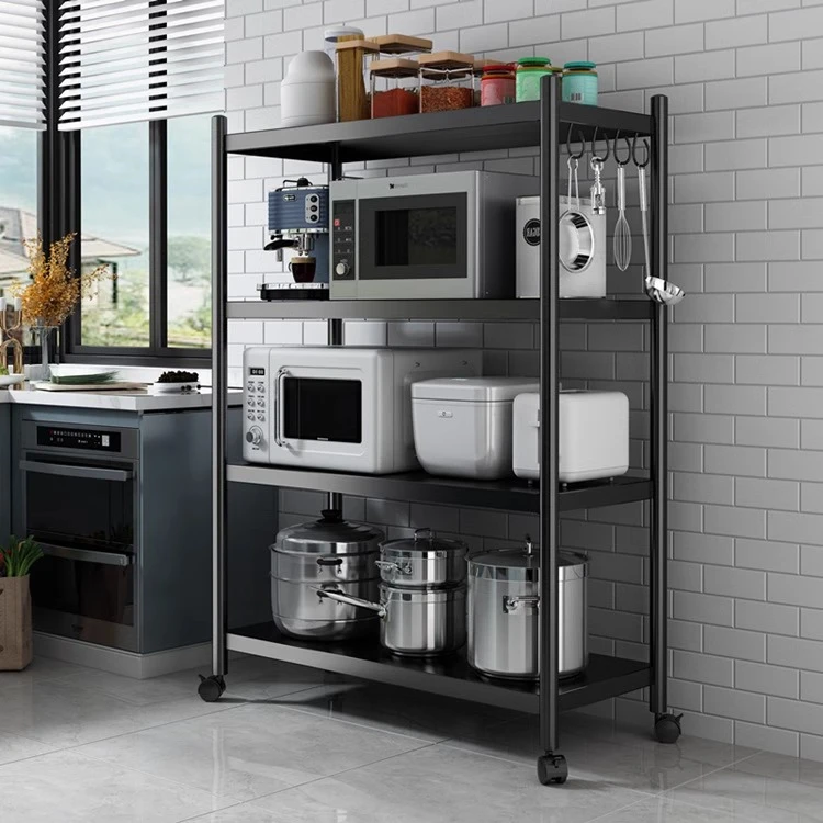 新疆包邮哥厨房置物架落地家用可移动微波炉收纳架客厅整理储物架