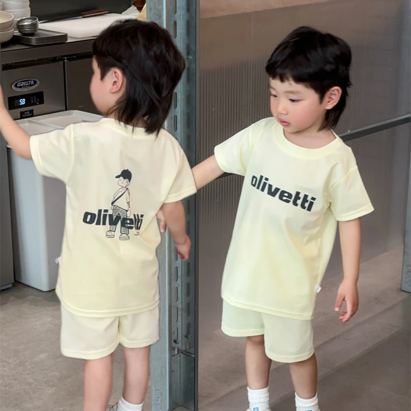 儿童新款套装2025夏季新款男女童数字印花短袖t短裤宝宝两件套
