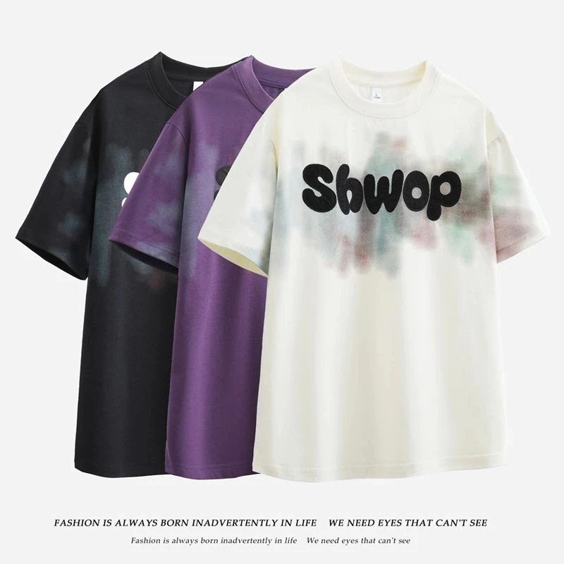 夏季短袖圆领情侣嘻哈印花t恤男式打底印花宽松ins韩版小众百搭
