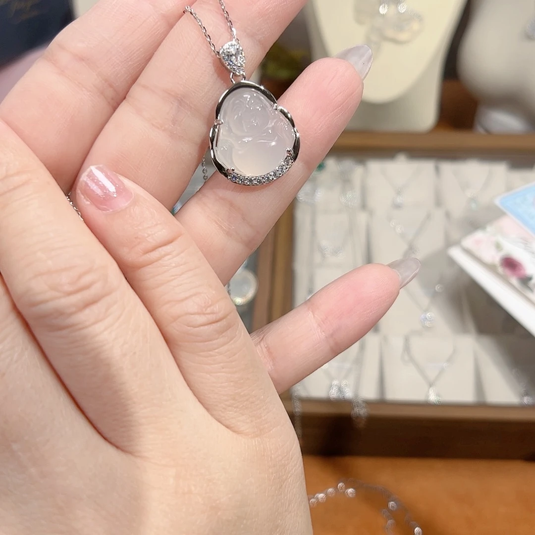 锆石坠链均925银白色锆石小号佛公