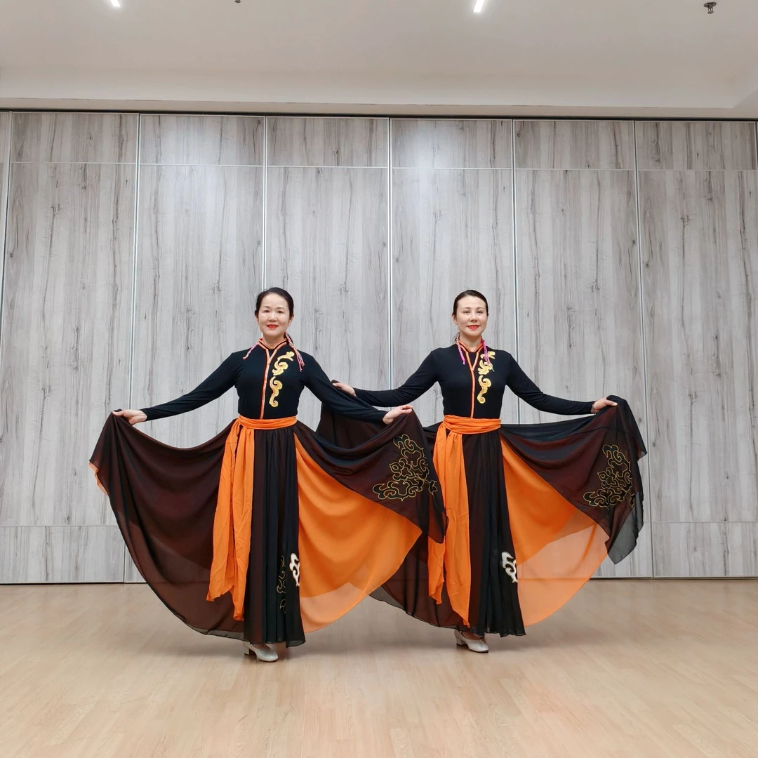 花与影视频同款《蓝色的蒙古高原》蒙古舞蹈演出服女大摆裙艺考练习