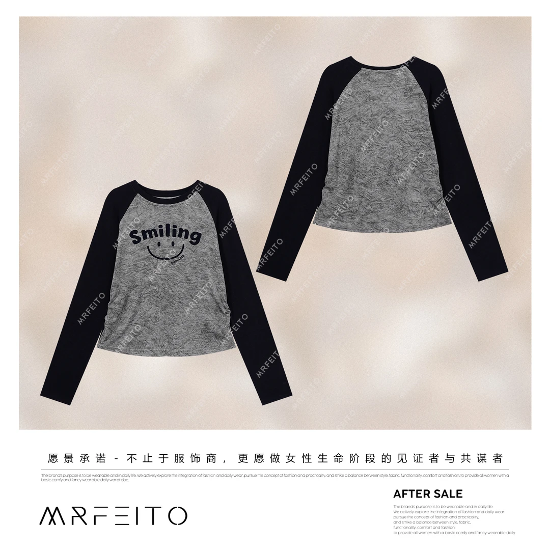 MRFEITO【笑脸T】英文字母掐腰显瘦韩系插肩袖T恤H97SY02D33823