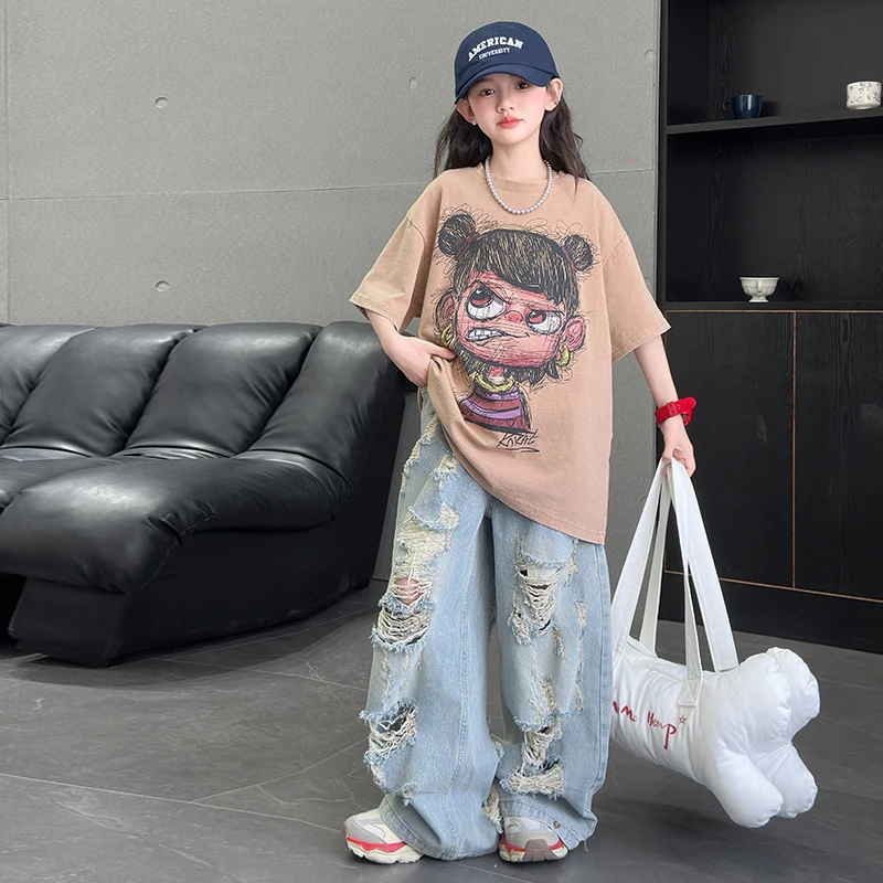 女童夏装季套装2025新款哪吒装女孩夏季运动衣服潮牌帅气两件套