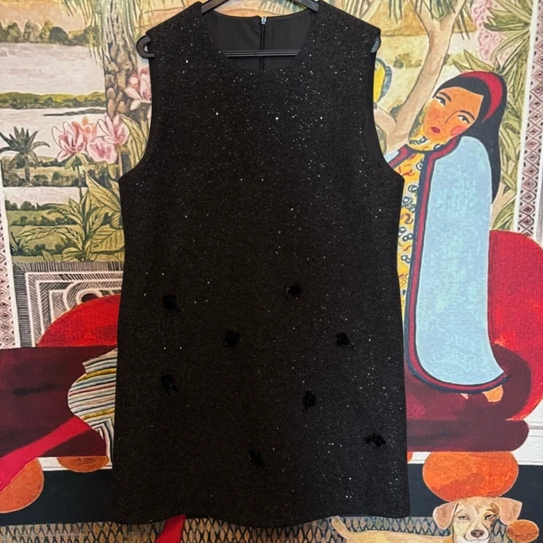 【大G精选】“音乐会” 香风立体钉花闪闪无袖背心连衣裙