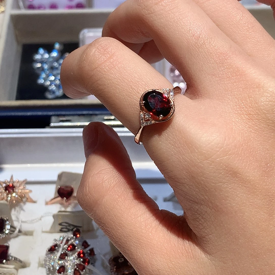 戒指银S925镶嵌石榴石