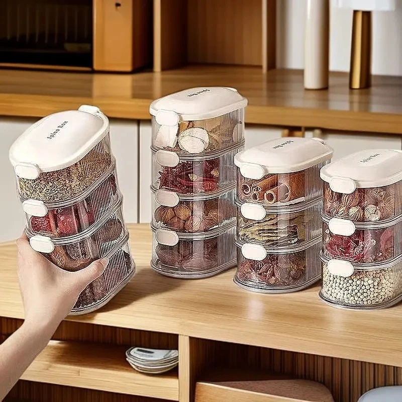香料收纳盒调料盒一体多格家用厨房佐料分装防潮调味瓶密封罐fyf