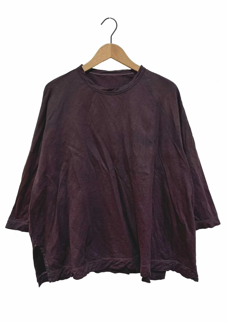 左岸迷香2025春夏原创设计复古文艺圆领套头七分袖上衣