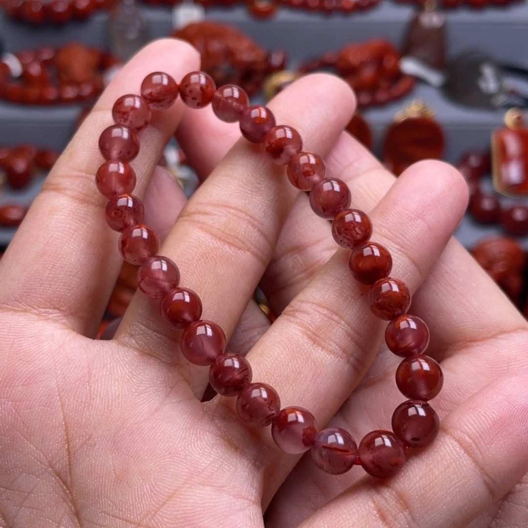 南红玛瑙未镶嵌珠宝奇石单圈7mm