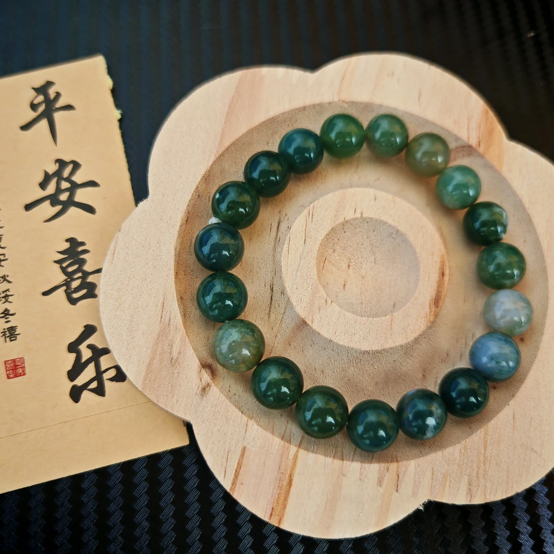 天然水草玛瑙男女款绿色单圈时尚饰品