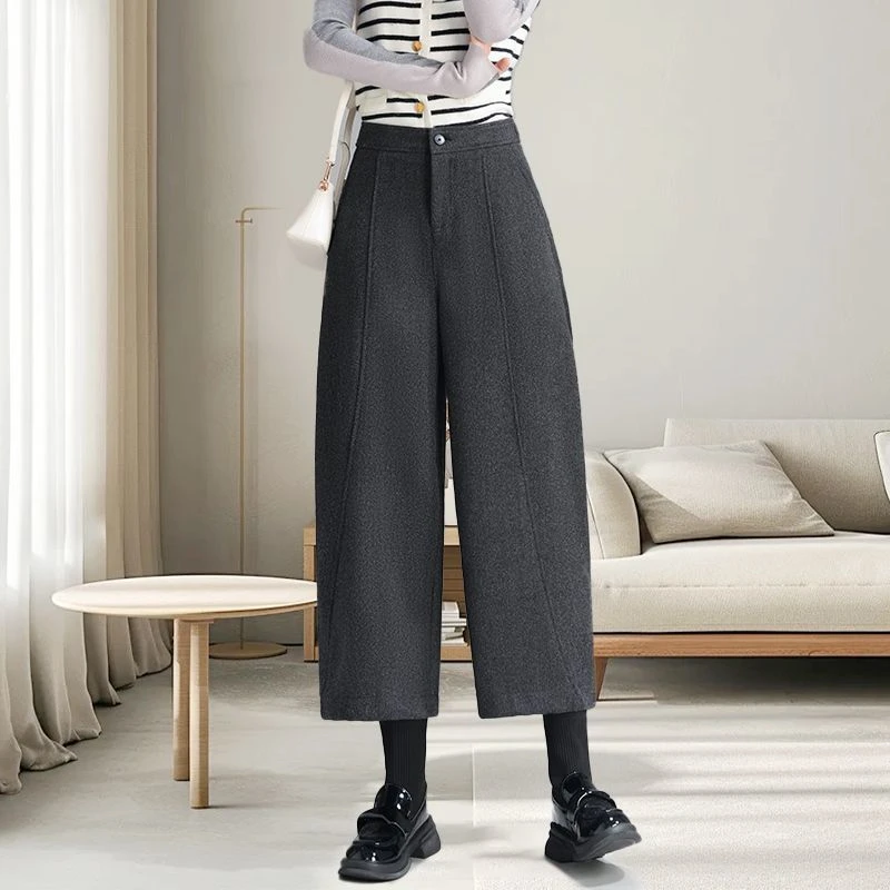 今年流行莫代尔毛呢八分裤女2025冬季爆款抗皱抗起球九分香蕉裤子