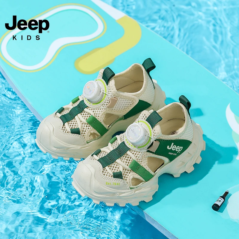 Jeep童鞋镂空鞋子夏季沙滩鞋凉鞋车缝线包头运动溯溪鞋男童鞋户外