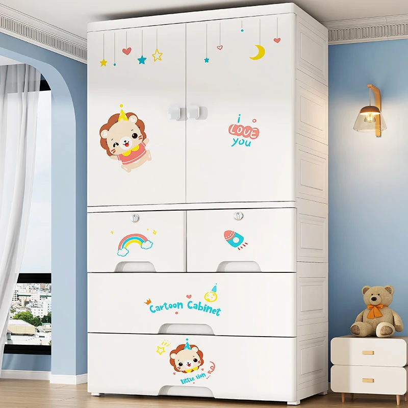 特大号加厚开门式卡通收纳柜宝宝衣柜儿童衣服储物柜家用简易衣橱