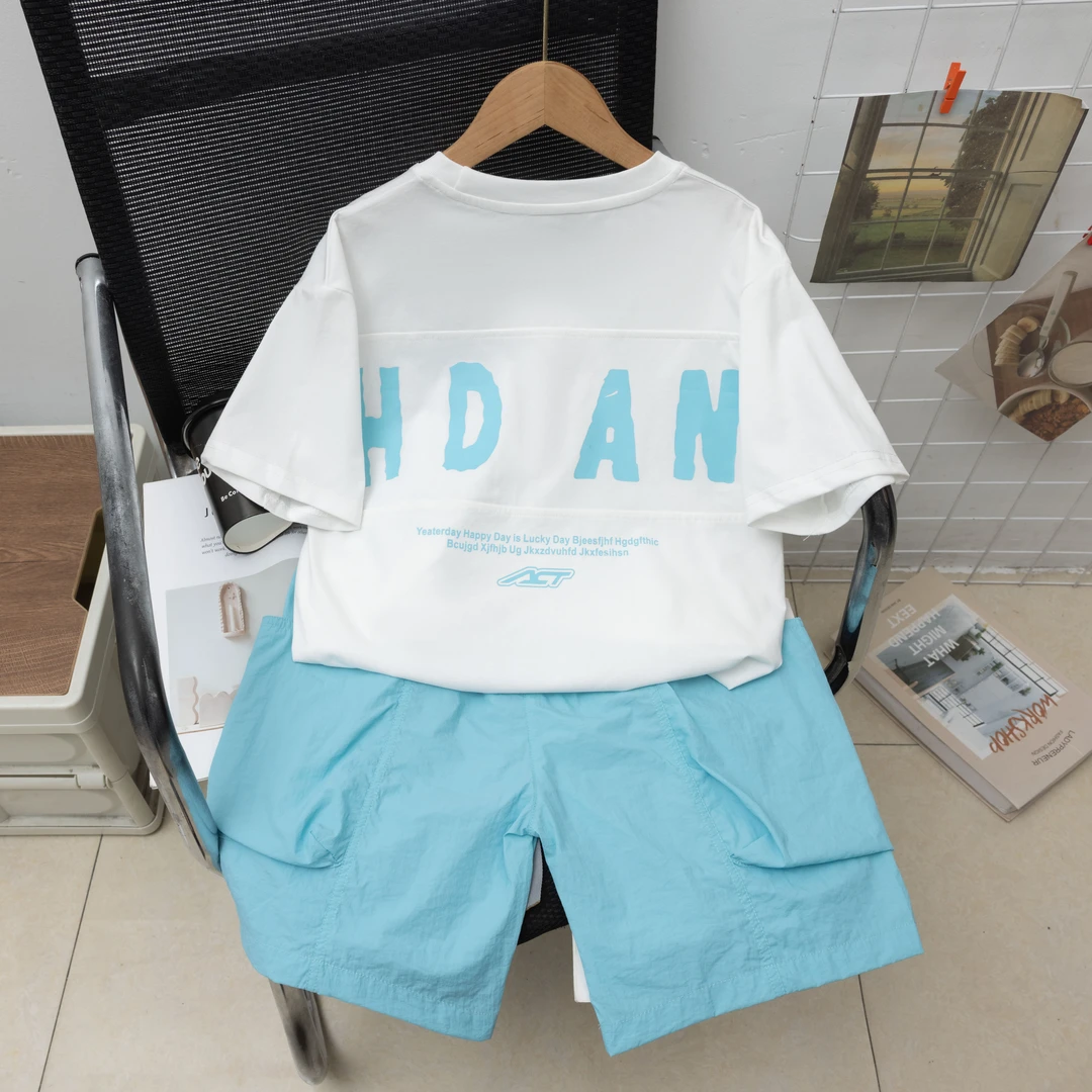 男童套装夏季薄款2025新款大童男孩洋气时髦儿童短袖炸街宽松夏装