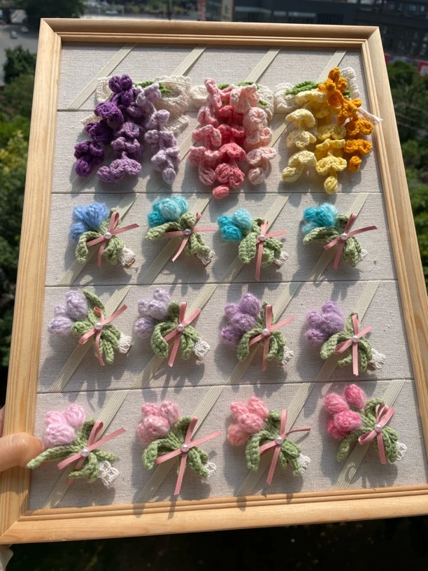 （本店满30元包邮）发夹手工毛线钩织郁金香紫藤花