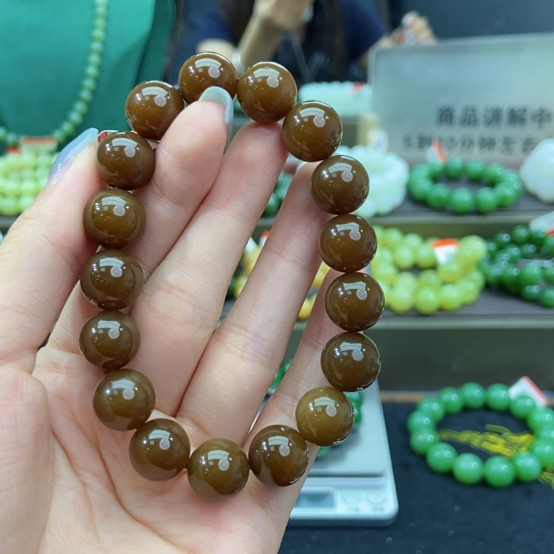 飞***蛋手链未镶嵌和田玉天然和田玉新疆且末阿尔金山矿红糖12