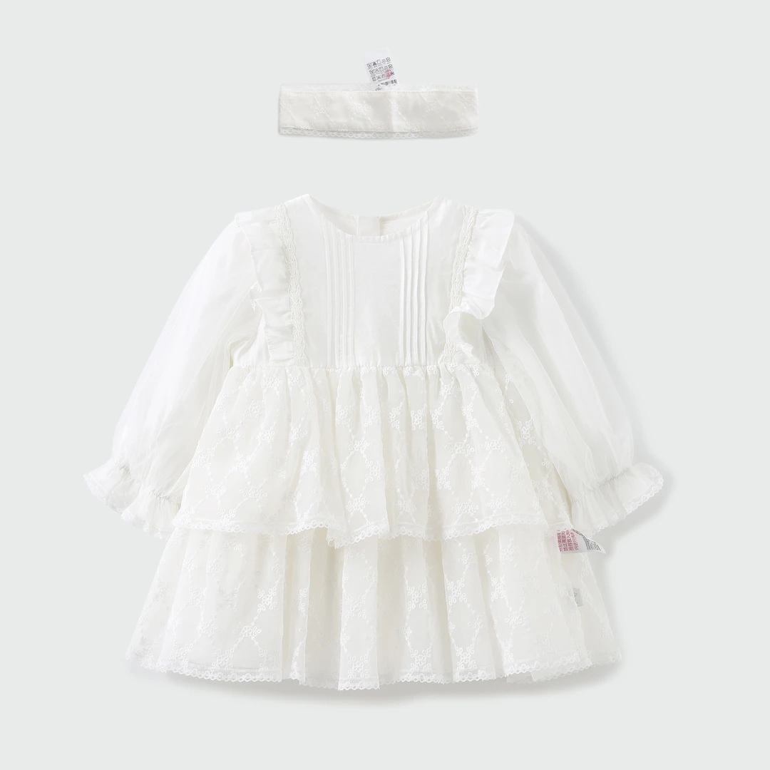 moimoln小云朵童装春夏新款女童白色蕾丝连衣裙时尚洋气公主裙