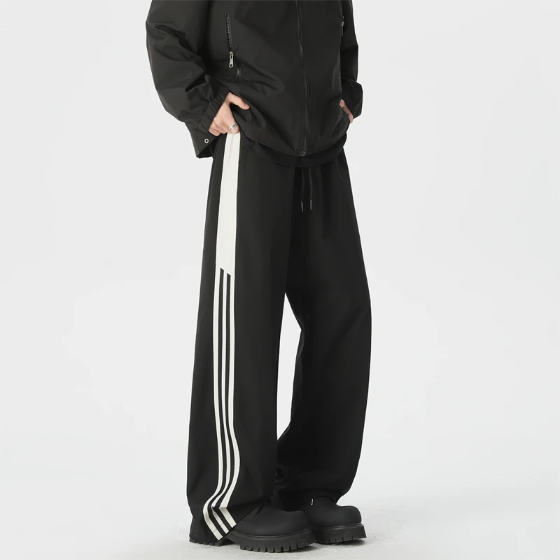 DOFERNERY 美式运动条纹冲锋裤男士春秋宽松休闲潮牌直筒休闲长裤