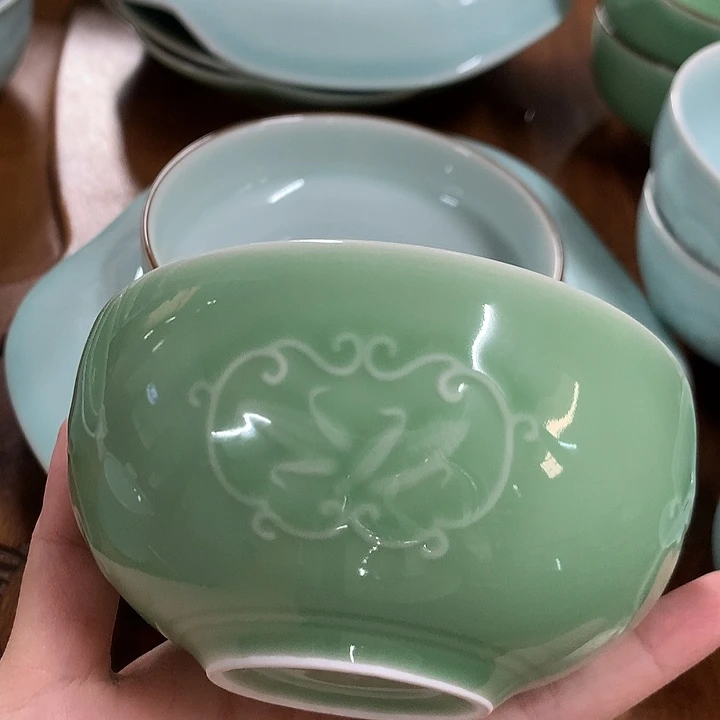 青瓷11.5口径玉米花饭碗2个