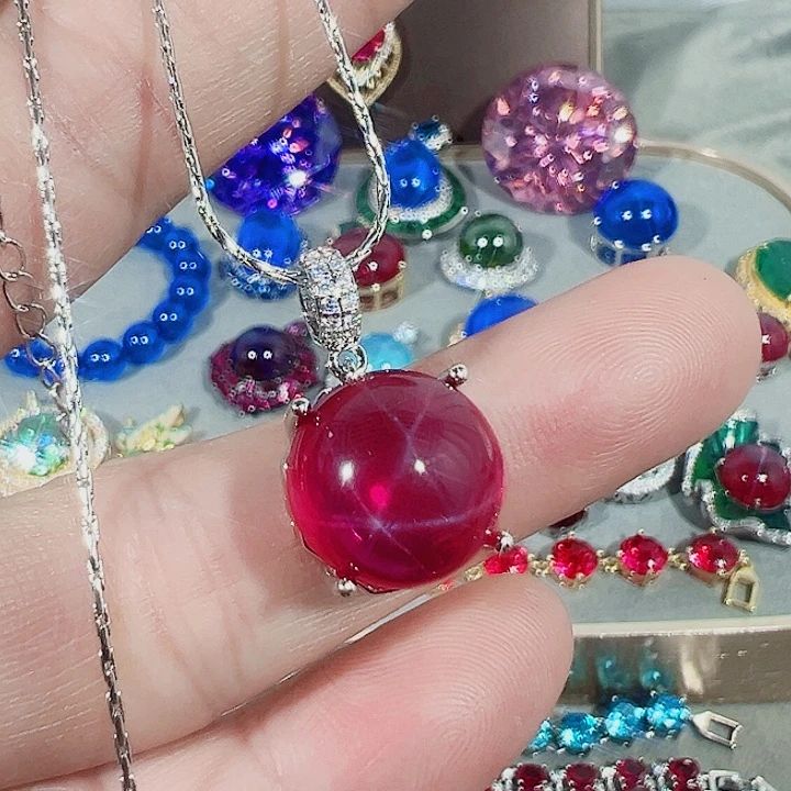 非金属红色蓝色满镶嵌吊坠戒指