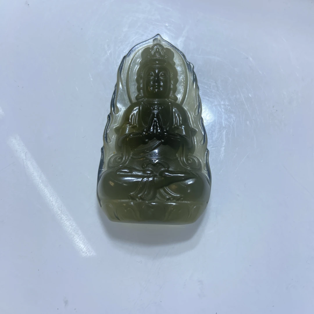 岫玉水墨烟紫精雕火苗观音时尚精美