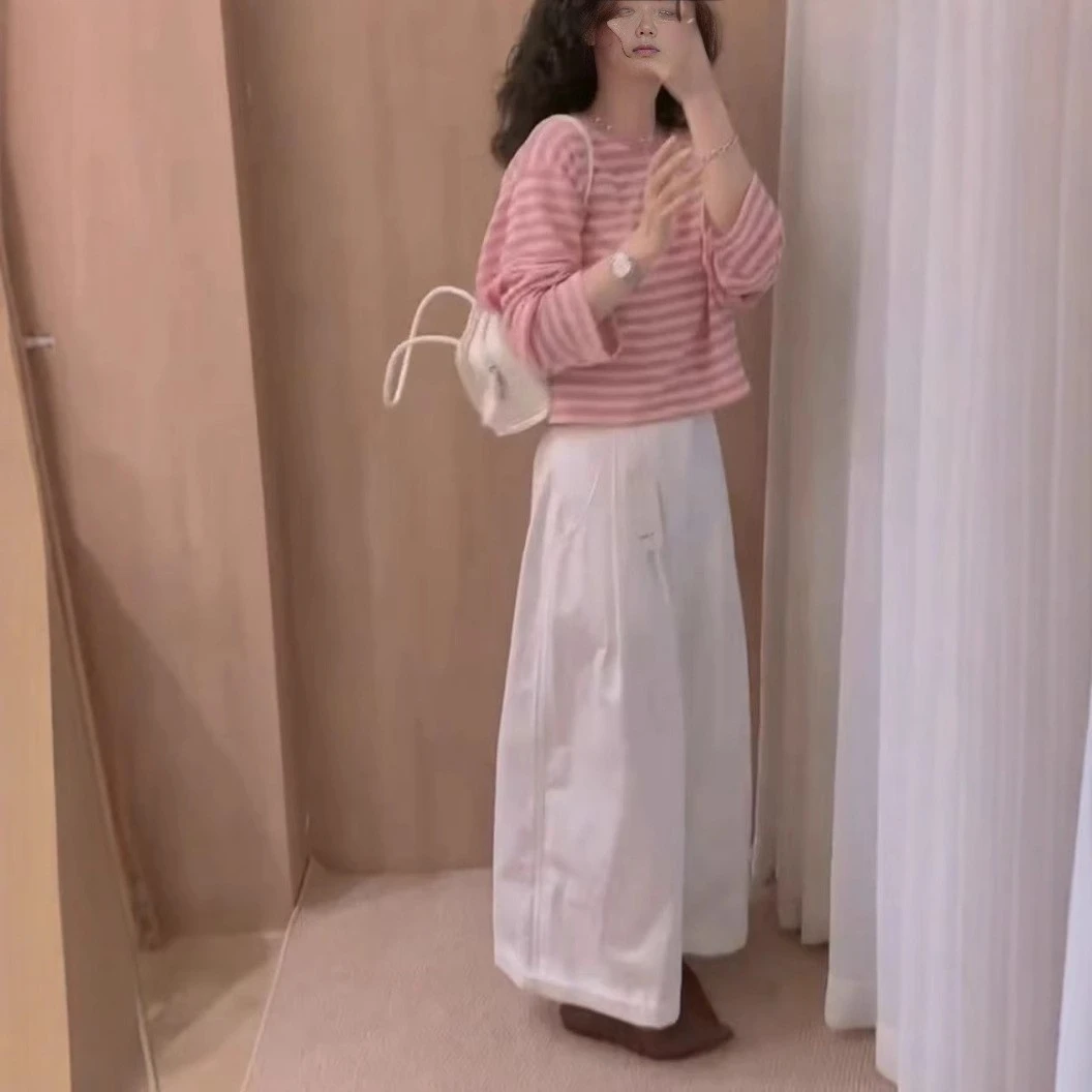 1夏季新款条纹长袖防晒T恤休闲阔腿裤减龄显瘦