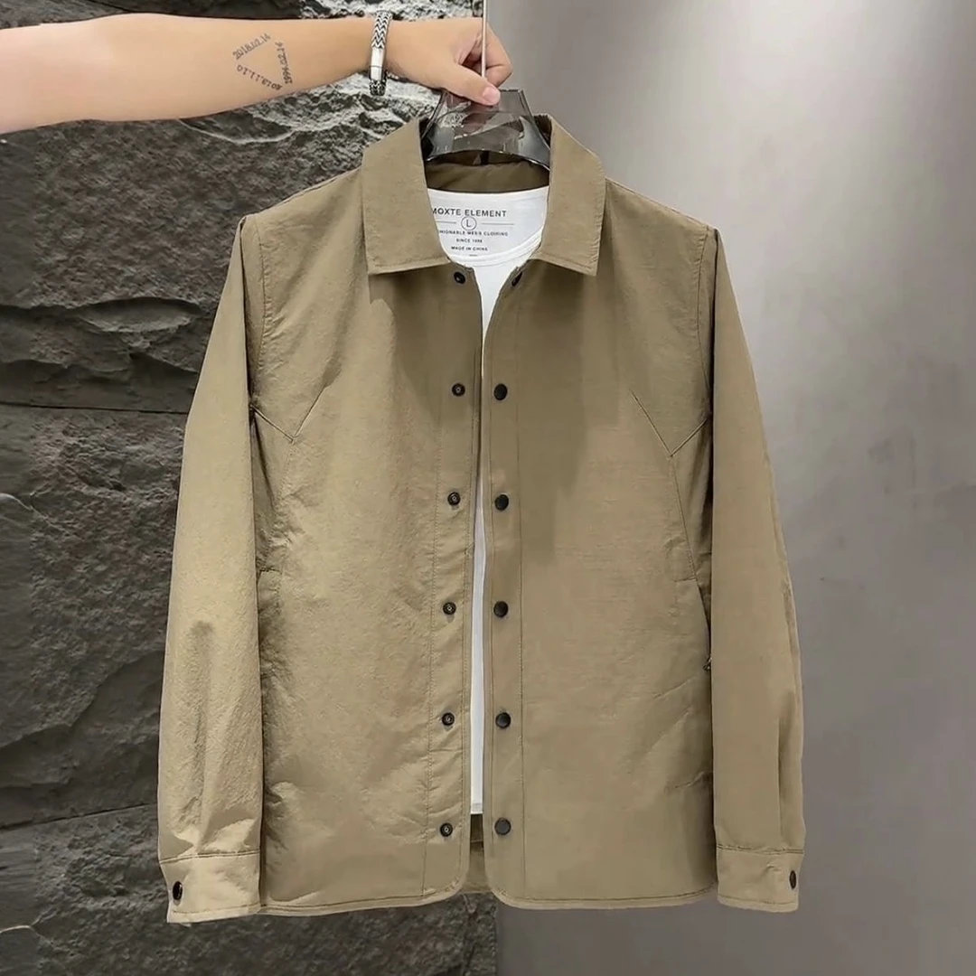 2025秋季新款简约纯色翻领夹克男士时尚休闲户外通勤长袖上衣外套