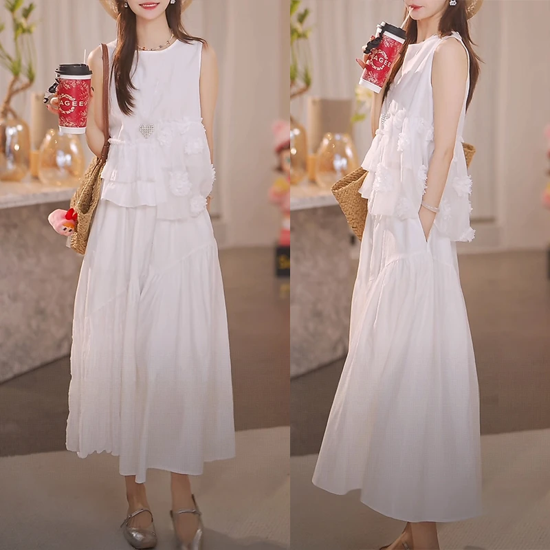 2025夏季新款法式气质无袖上衣高腰半身裙套装两件套女士洋气爆款