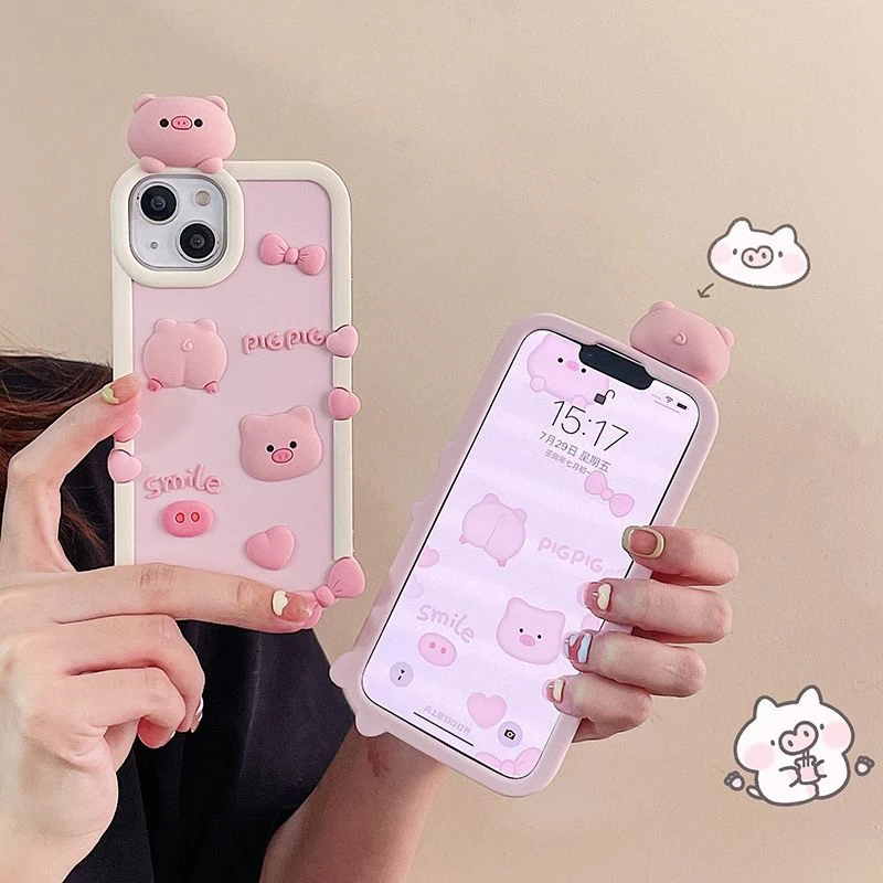 苹果｜软萌趴趴立体小猪适用iPhone17P可爱卡通创意女款硅胶手机壳