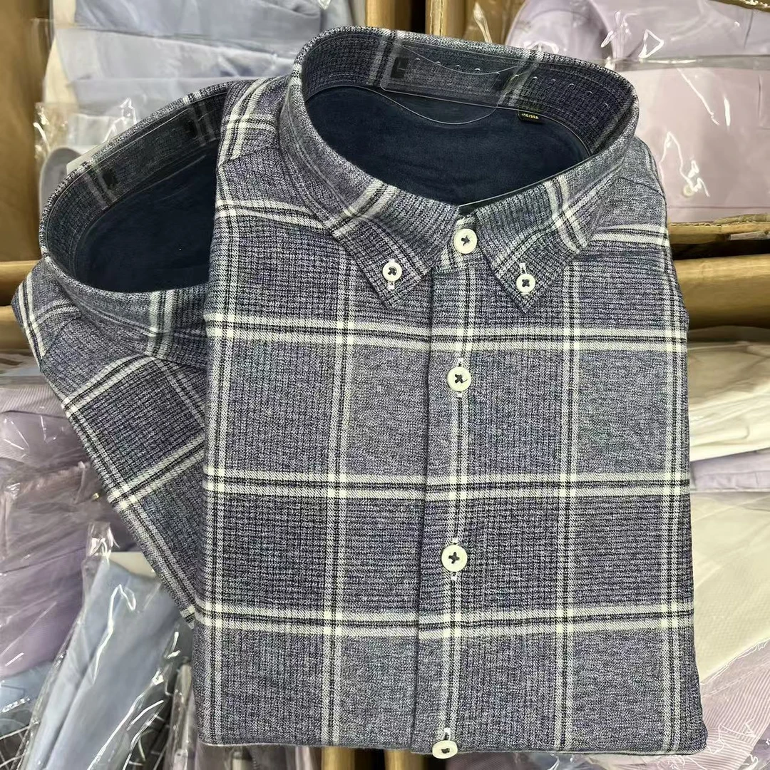 H-!男士加绒加厚!秋冬季休闲保暖格子长袖衬衫衬衣