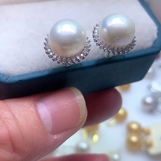 淡水珍珠耳饰银S925镶嵌