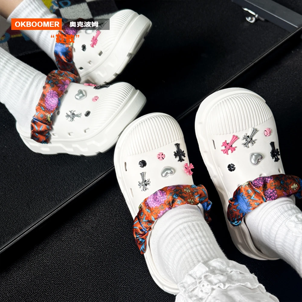 OKBOOMER鞋教洞洞鞋2025夏季外穿新款厚底少女个性一脚蹬凉拖鞋