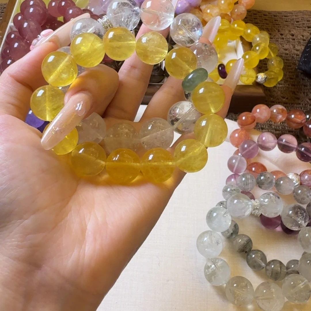 烟晶手链未镶嵌?**?绿啊赛16黄金拉丝莹石