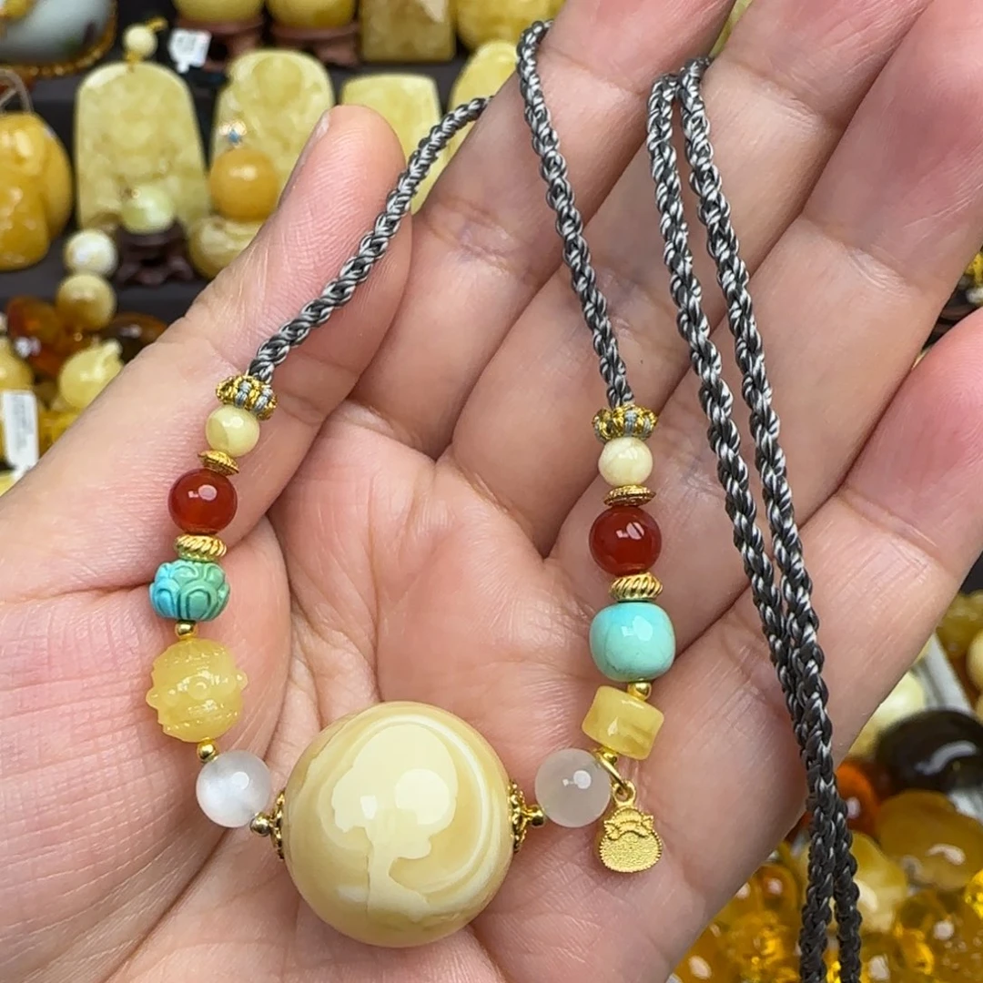 未镶嵌套链琥珀天然俄料蜜蜡圆珠锁骨