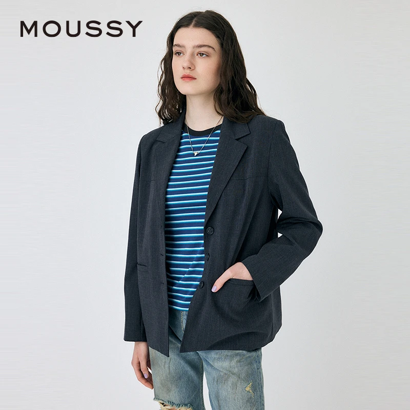 MOUSSY 25年经典深色条纹宽肩西装短外套010ISS30-1981