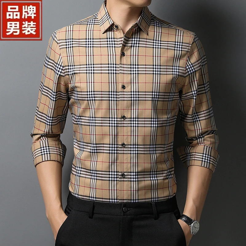 【专柜正品】BOREBBRUY经典男士衬衫长袖高档时尚休闲格纹衬衣春秋