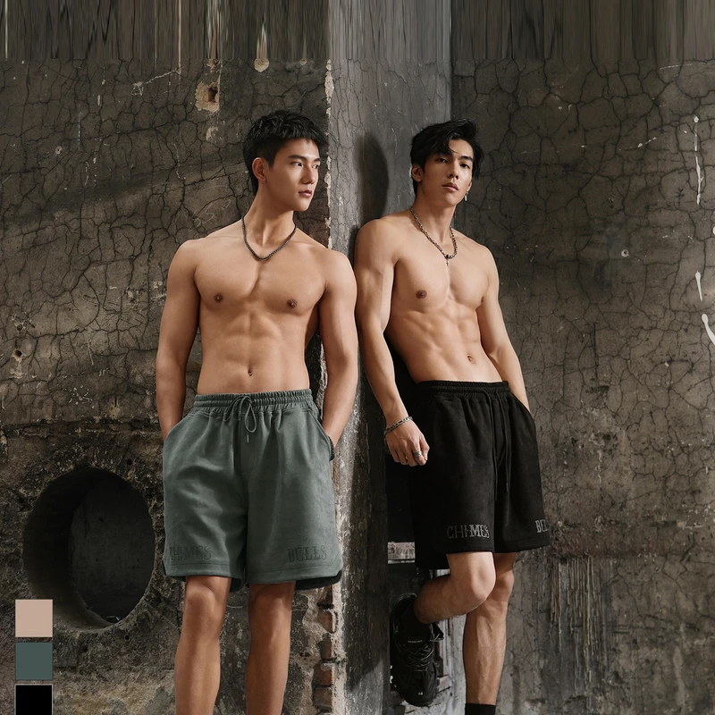 鹿家门夏季新款大码男原创印花四分短裤运动健身户外训练宽松短裤