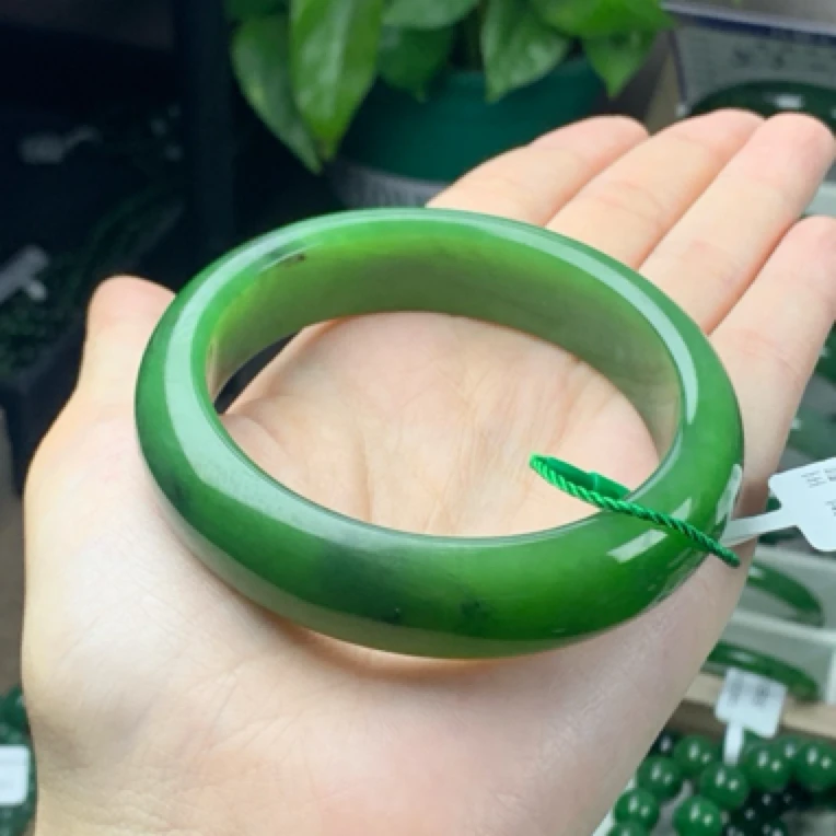 和田玉碧玉小宽胎手镯58圈口