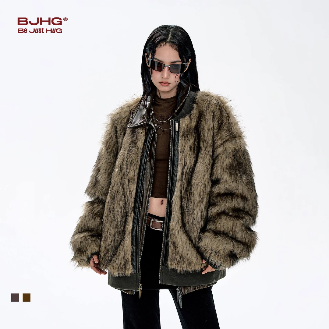 BJHG不计后果棉服男款冬季2025新款棉袄外套加厚长毛双面穿皮衣女