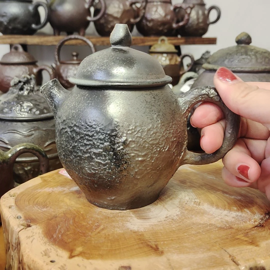 坭兴陶古法龙窑纯柴烧全手工茶壶