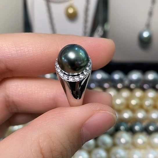 海水珍珠戒指银S925镶嵌共*欢9-10