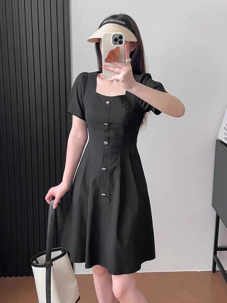 图不符直播为准（XI ZI女装）休闲气质减龄方领排扣连衣裙#100