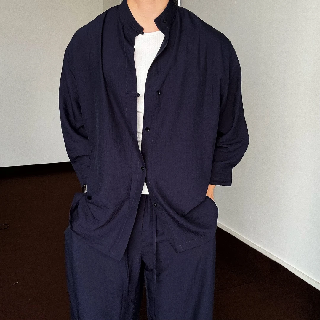 陆星家【植物呼吸套装】九分袖立领夏季凉感高级感男装国风高级C295