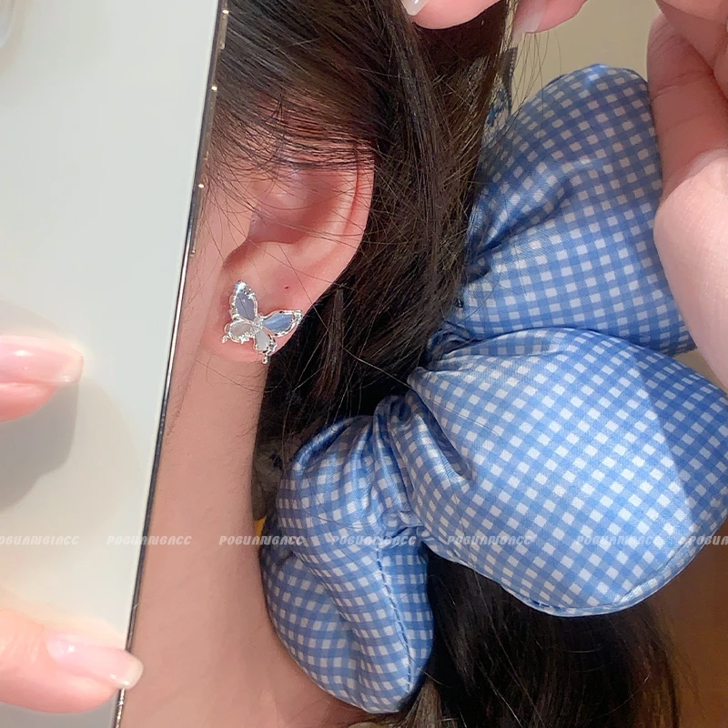 黄铜耳饰 EH375银猫眼石蝴蝶耳钉高级温柔气质耳饰小众设计耳饰女